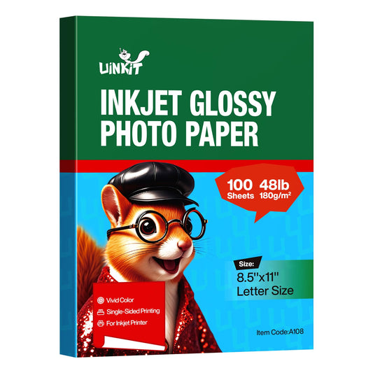Uinkit Glossy Inkjet Photo Paper 8.5x11 Inches 100 Sheets 48lb Dye Ink 180Gsm Professional Photographic Paper Letter Size 8.5mil Instant Dry Suitable for All Dye Ink Printers (100, 8.5x11Inches)