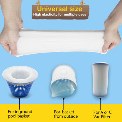 ROMIVO 50 Pack Pool Filter Socks for Skimmer, Skimmer Inground Or Above Ground Filter, Ultra Fine Mesh Screen Liner Basket Sock Scum Saver, Debris Leaves Catcher,White