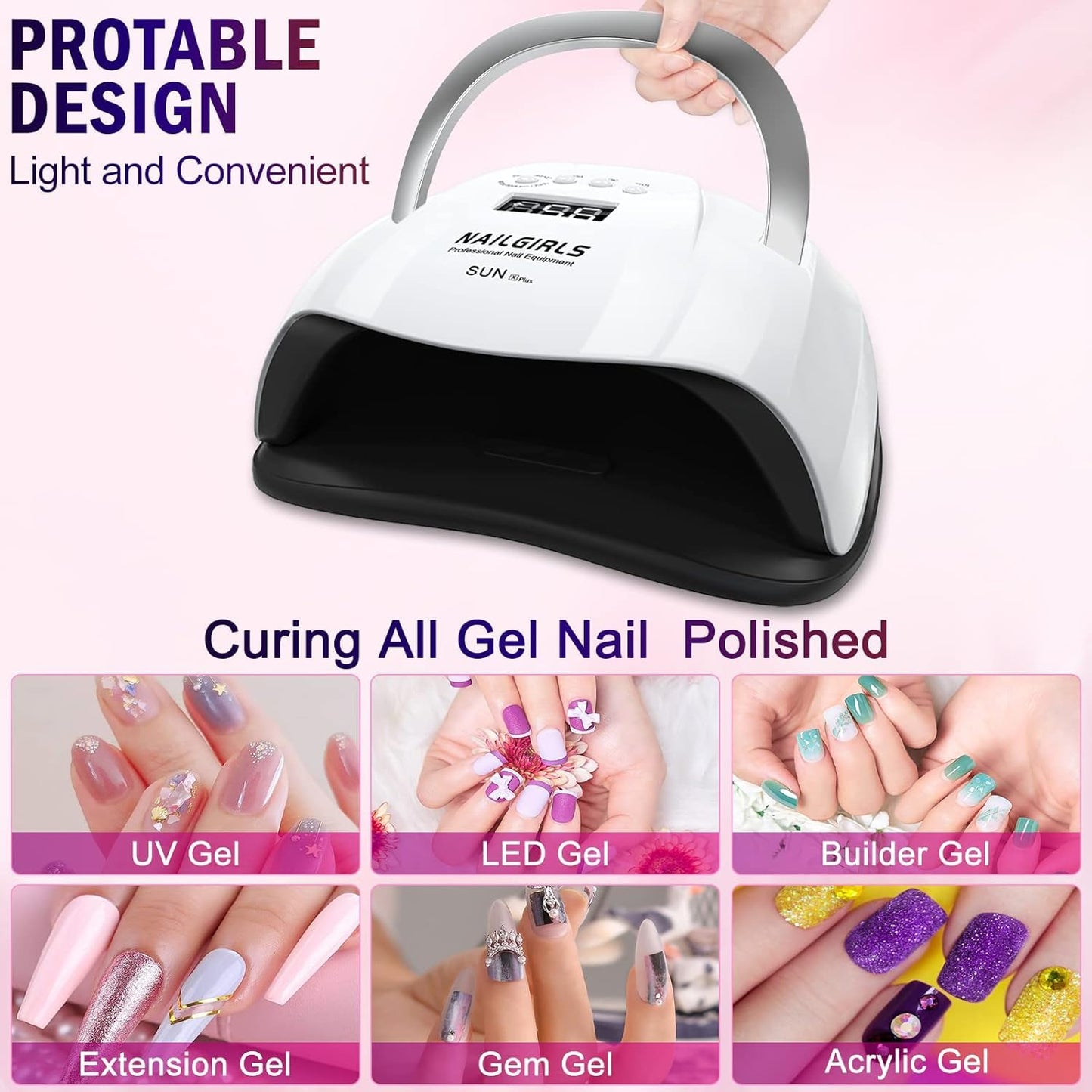 UV LED Nail Lamp, NAILGIRLS 168W Fast UV Light for Nails Gel Polish, Professional Curing with 4 Timer Setting Auto Sensor, LED Gel Nail Dryer for Fingernail and Toenail Home Salon Use, Nail Art Tools - Available at All In One Marketplace Canada