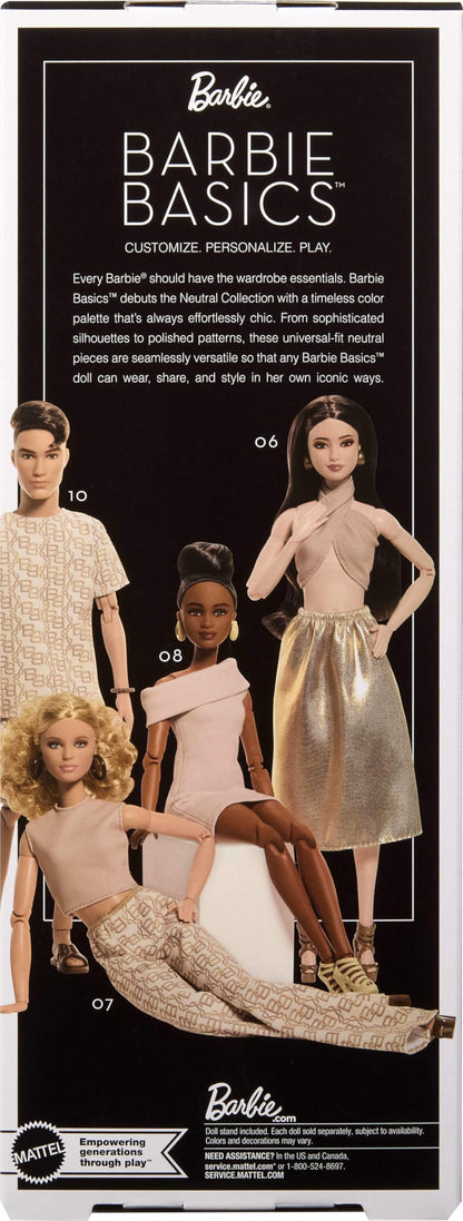 Mattel Barbie Basics Model Collector Fashion Doll 06 with Brunette Hair, Shimmery Golden Skirt & Halter, Universal-fit Fashions, Posable Body 🍁 All In One Marketplace Canada
