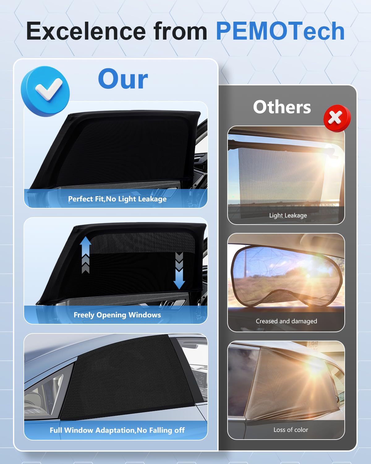 PEMOTech Car Window Shades(2 Pack)-Side Window Sun Shades, UV Protection Breathable Spandex Baby Window Covers for Camping, Universal Fit Most of Cars, Protect Privacy for Family (39.8"x27.2") Black