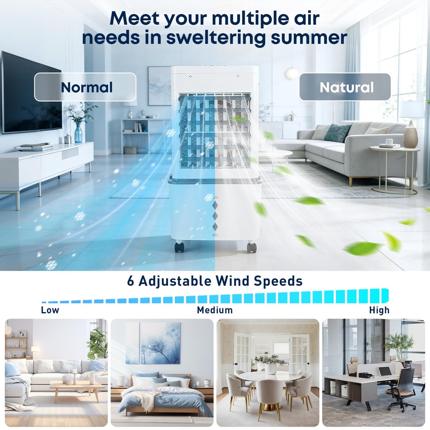 Portable Air Conditioner 8000 BTU, Windowless Air Conditioner with 6 Speeds 2 Modes, 12L Large Water Tank, 24H Timer & Remote Control, Energy Efficient Cooling Fan for Bedroom Home Office (Grey)