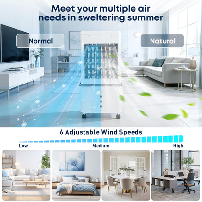 Portable Air Conditioner 8000 BTU, Windowless Air Conditioner with 6 Speeds 2 Modes, 12L Large Water Tank, 24H Timer & Remote Control, Energy Efficient Cooling Fan for Bedroom Home Office (Grey)