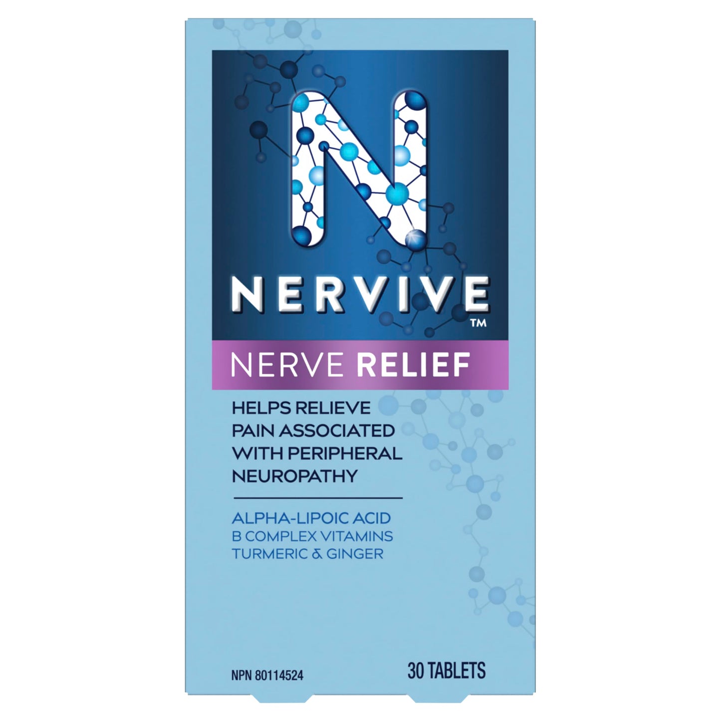 Nervive Nerve Relief, Helps Relieve Pain associated with Peripheral Neuropathy, Alpha Lipoic Acid ALA, Vitamins B1-Thiamine, B6, & B12, Turmeric, Ginger, 30-Day Supply, 30 Count - Available at All In One Marketplace Canada