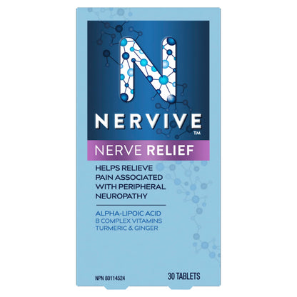 Nervive Nerve Relief, Helps Relieve Pain associated with Peripheral Neuropathy, Alpha Lipoic Acid ALA, Vitamins B1-Thiamine, B6, & B12, Turmeric, Ginger, 30-Day Supply, 30 Count - Available at All In One Marketplace Canada