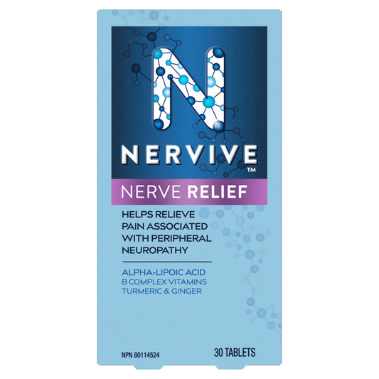 Nervive Nerve Relief, Helps Relieve Pain associated with Peripheral Neuropathy, Alpha Lipoic Acid ALA, Vitamins B1-Thiamine, B6, & B12, Turmeric, Ginger, 30-Day Supply, 30 Count - Available at All In One Marketplace Canada