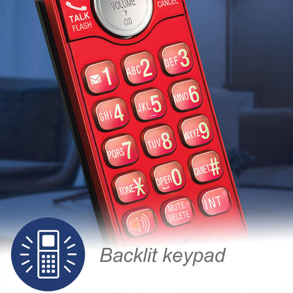 VTech DECT 6.0 Single Handset Cordless Phone with CID, Backlit Keypad and Screen, Full Duplex Handset Speakerphone, and Call Block Red VTech