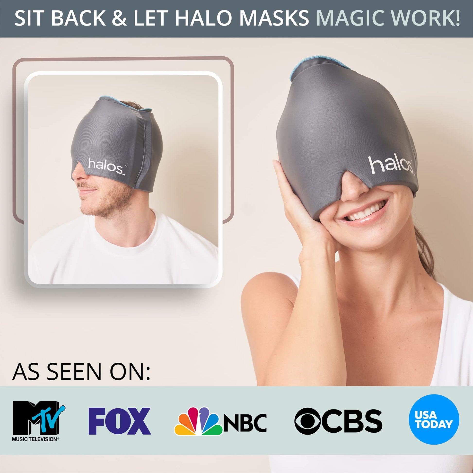 MyHalos® Migraine Relief Cap - Wearable Ice Pack Cold Wrap Hat -Reusable Cold Therapy Headache Cap & Migraine Cap, for Tension Headache Relief and Sinus Pressure - Form-Fitting Cold Compress Head Wrap - Available at All In One Marketplace Canada