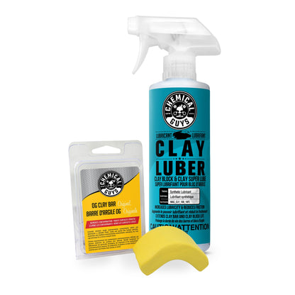 Chemical Guys OG Clay Bar & Lubber Synthetic Lubricant Kit, Light/Medium Duty, 473 ml (2 Items), Yellow Chemical Guys
