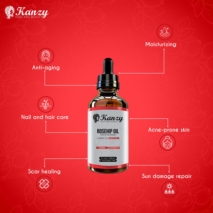 Kanzy Rosehip Oil for Face 120ml - Cold-Pressed Rosehip Oil for Skin, Hair, Nails & Body | Vegan & Cruelty-Free Moisturizing Oil for Daily Use - Available at All In One Marketplace Canada