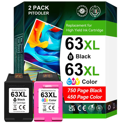 63XL Ink Cartridge Black/Colour Compatible for HP 63 Ink Cartridges Compatible for Envy 4520 4522 3634 OfficeJet 3830 4650 5252 5258 5260 DeskJet 3636 1111 3630 Printer