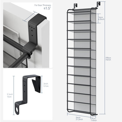 Whitmor 36 Pair Over-The-Door Rack-Gunmetal Gray Shoe Organizer WHITMOR