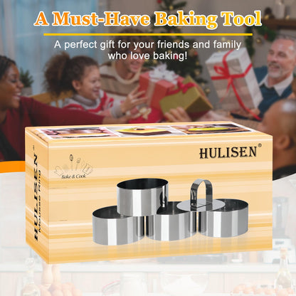 HULISEN Round Cake Ring Mold, Stainless Steel 3 inch Dessert Mousse Molds with Pusher & Lifter Cooking Rings, Tuna Tartare Mold (Include 4 Rings and 1 Pusher) 🍁 All In One Marketplace Canada