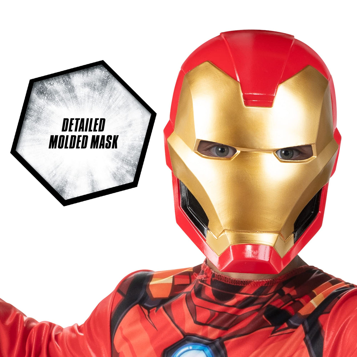 Marvel Iron Man Official Youth Halloween Costume - Premium Quality Fabric Jumpsuit with Printed Design and Plastic Mask - Size Small Red