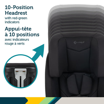 Siège auto harnais rehausseur 3-en-1 Safety 1st – Appuie-tête réglable sur 10 positions, s'adapte à 3 sièges côte à côte, rehausseur avec ou sans dossier léger et portable avec porte-gobelets, guides de ceinture et sécurité certifiée