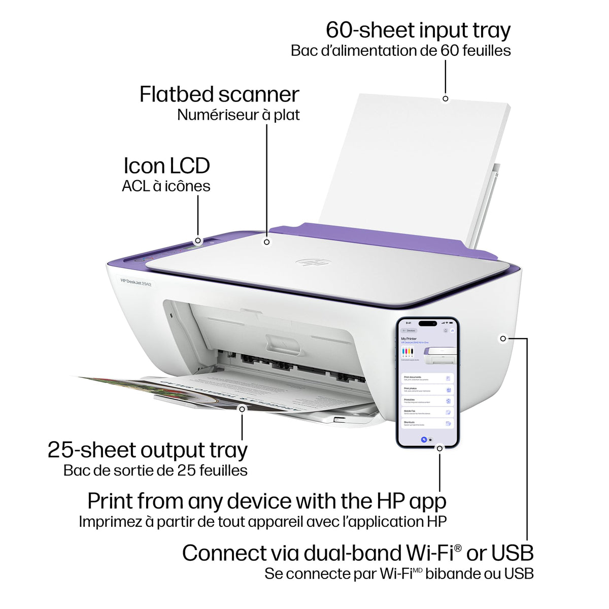 HP DeskJet 2942 All-in-One Printer - Violet Tulip