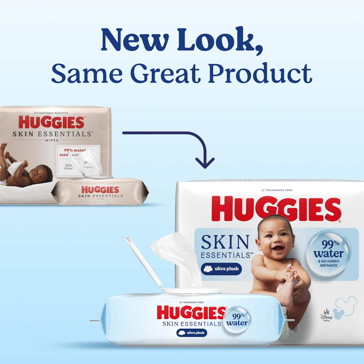 Huggies Skin Essentials Baby Wipes, Hypoallergenic, 99% Water, 10 Flip Top Packs (840 Wipes Total)