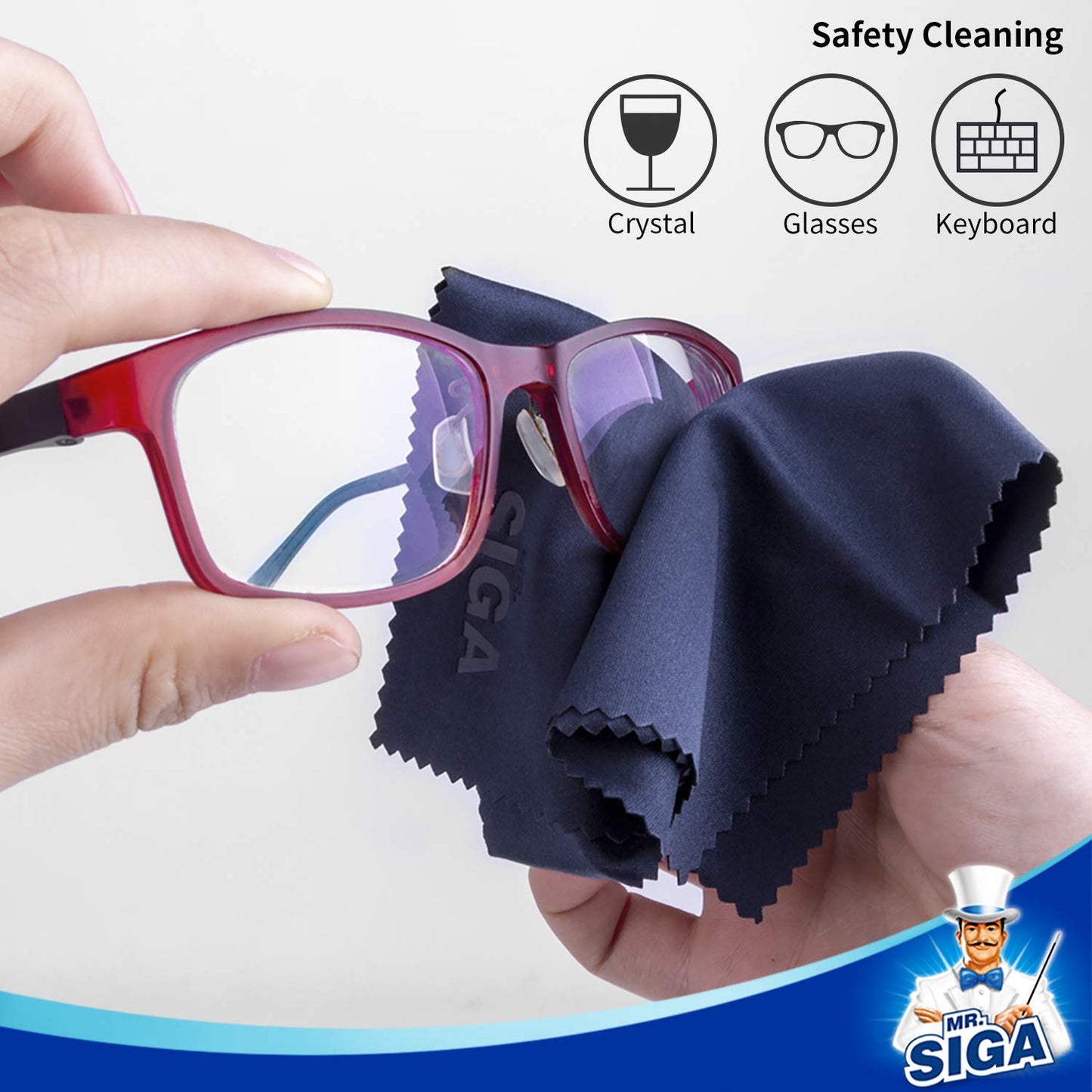 MR.SIGA Premium Microfiber Cleaning Cloths for Lens, Eyeglasses, Screens, Tablets, Glasses, 6 Pack, 6 x 7 inch