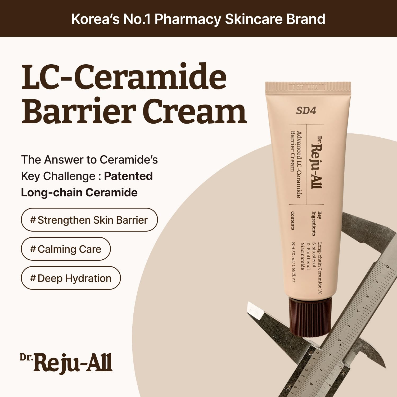 Dr. Reju-All Advanced LC-Ceramide Barrier Cream - Patented Long Chain Ceramide Deep Hydration - Lightweight Korean Face Moisturizer for Strengthening Skin Barrier - 50ml
