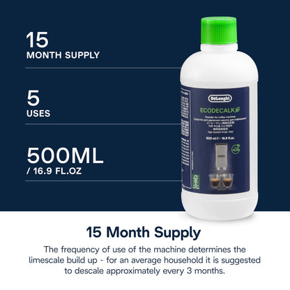 De'Longhi EcoDecalk Descaler, Eco-Friendly Universal Descaling Solution for Coffee & Espresso Machines, 16.90 oz (5 uses)