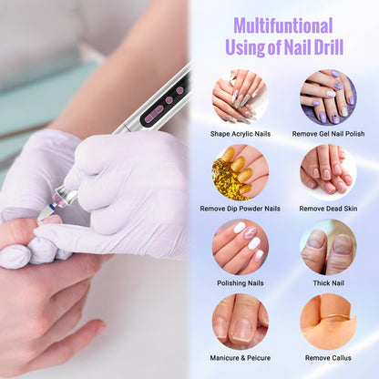 Denabuty Cordless Electric Nail Drill Machine, 13 in 1 Nail File Kit 35000RPM Professional Portable Rechargeable E File for Acrylic Polish Gel Removal Manicure Pedicure Set with 5 Speeds DN-2402 - Available at All In One Marketplace Canada