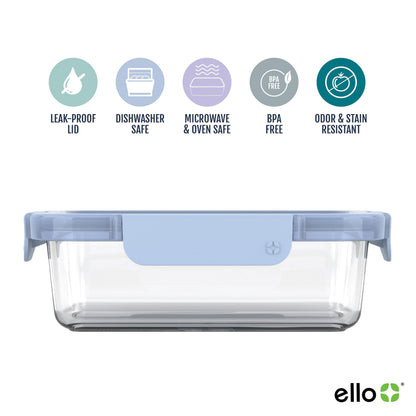 Ello 3.4 Cup 10Pc, 5 Pack Glass Meal Prep Sets Leak-Proof Glass Food Storage Containers with Airtight BPA-Free Plastic Lids, Dishwasher, Microwave, and Freezer Safe
