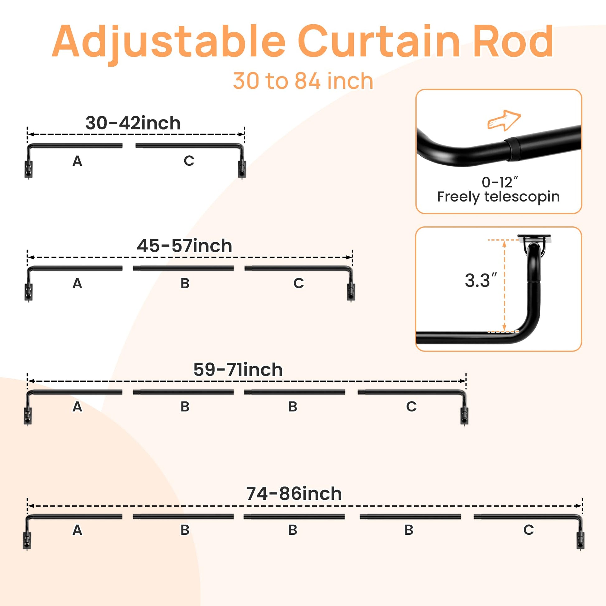 upsimples Blackout Curtain rods for windows 48 to 84 inch, Wrap Around Room Darkening Curtain Rod for Bedroom, Living Room, Adjustable from 30 to 86 Inches - Available at All In One Marketplace Canada