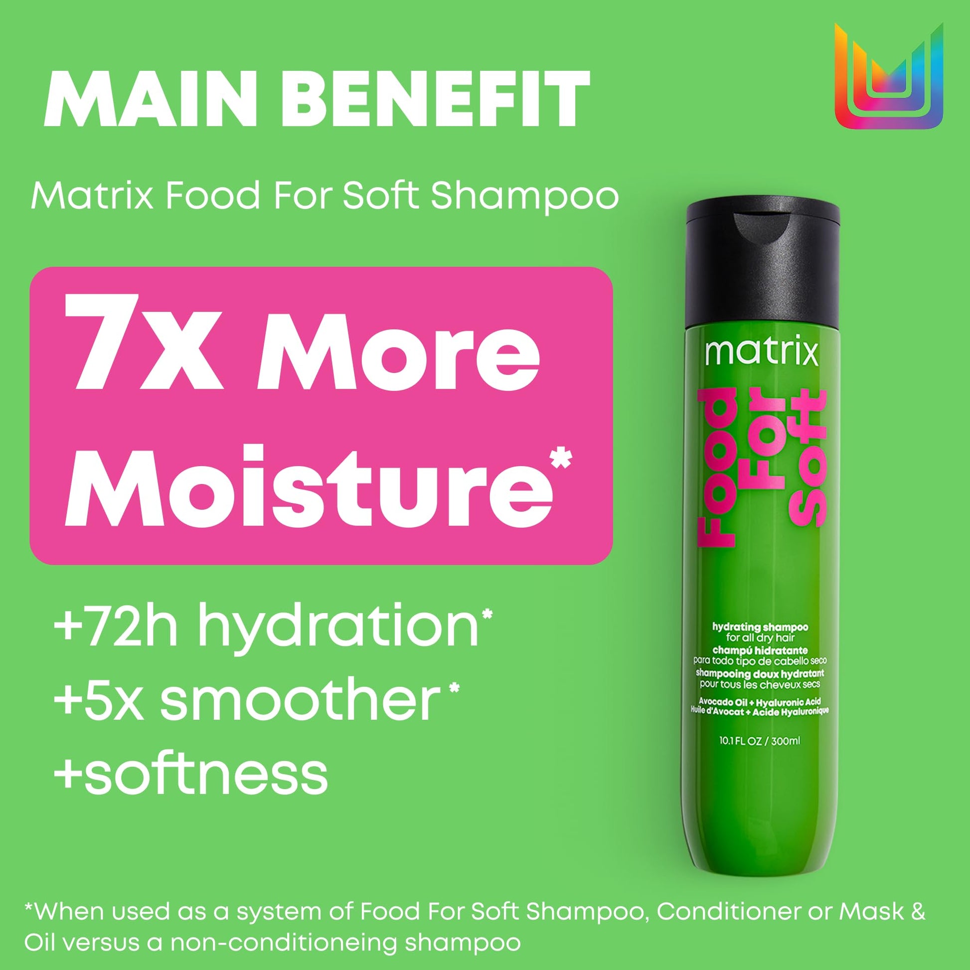 Matrix Food For Soft Shampoo, Hydrating Shampoo for Dry & Brittle Hair, Moisturizes, Softens, & Smooths, With Avocado Oil & Hyaluronic Acid, Suitable for Color Treated Hair, Vegan - Available at All In One Marketplace Canada