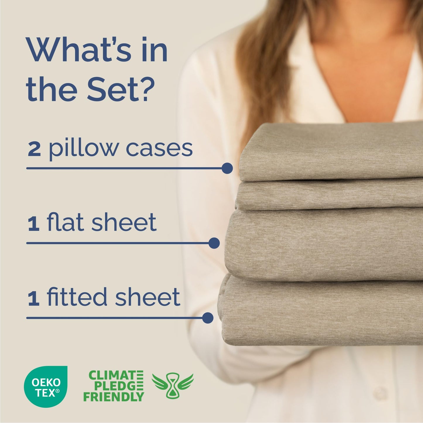 Queen Size 4 Piece Sheet Set - Comfy Breathable & Cooling Sheets - Hotel Luxury Bed Sheets for Women & Men - Deep Pockets, Easy-Fit, Soft & Wrinkle Free Sheets - Heathered Beige Oeko-Tex Bed Sheet Set