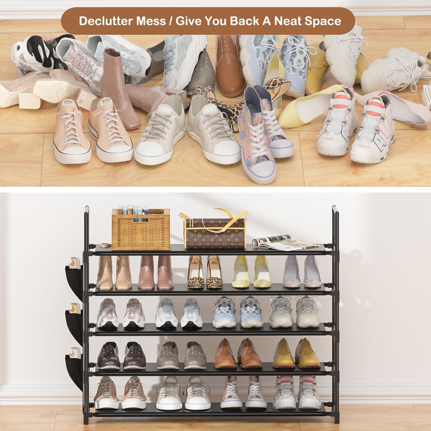 Shoe Rack 5 Tier Shoe Organizer Shoe Storage 20-25 Pairs for Closet Entryway Shoes Holder Space Saving Tall Shoes Shelf for Bedroom Garage Door - Available at All In One Marketplace Canada