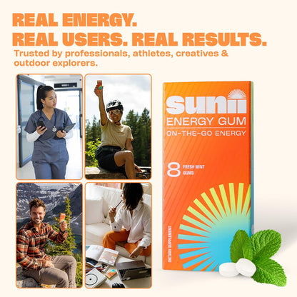 Sunii Nootropic Energy Gum - Quick Boost Energy & Focus - 100mg Caffeine Gum, Fresh Mint Taste - Vitamins B6 & B5, Taurine, Vegan, No Sugar, 5 Calorie, Faster than Chews, Drinks, Gels & Pills (24pcs) 🍁 All In One Marketplace Canada