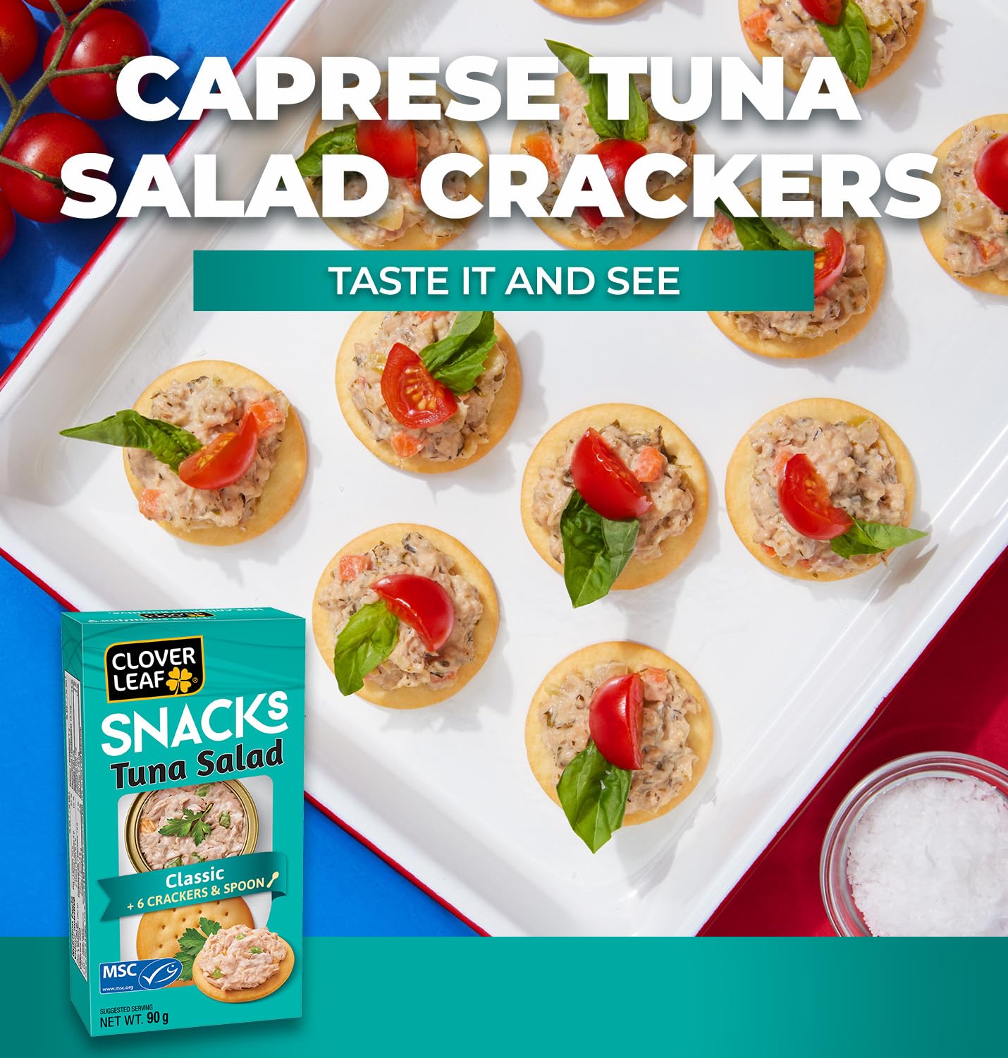 Clover Leaf Classic Tuna Salad Snack Kit - 90g Box, Pack of 12 - 7g Protein - Wild-Caught Skipjack with Crackers & Spoon