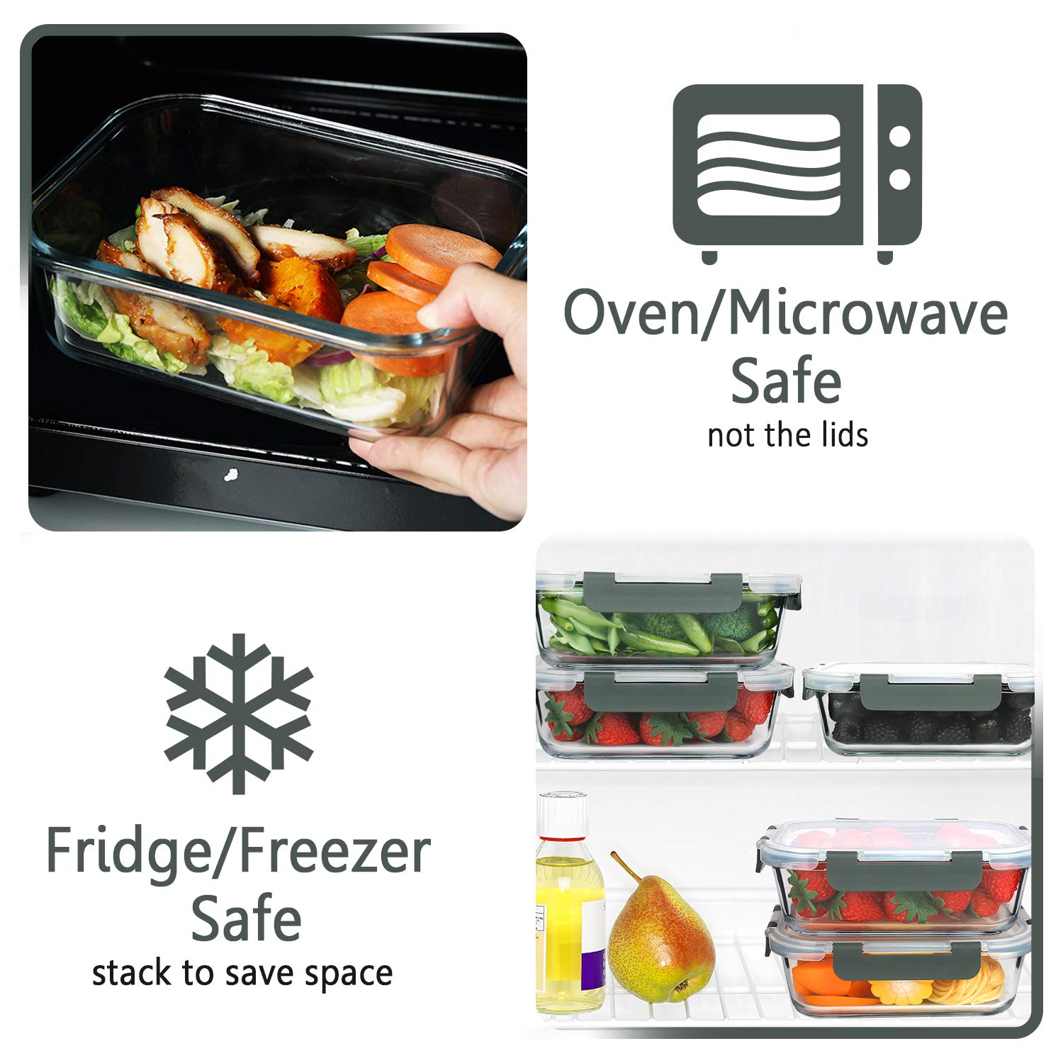 M MCIRCO [5-Packs, 36 Oz.] Glass Meal Prep Containers with Lifetime Lasting Snap Locking Lids Glass Food Containers,Airtight Lunch Container,Microwave, Oven, Freezer and Dishwasher (4.5 Cup) - Available at All In One Marketplace Canada