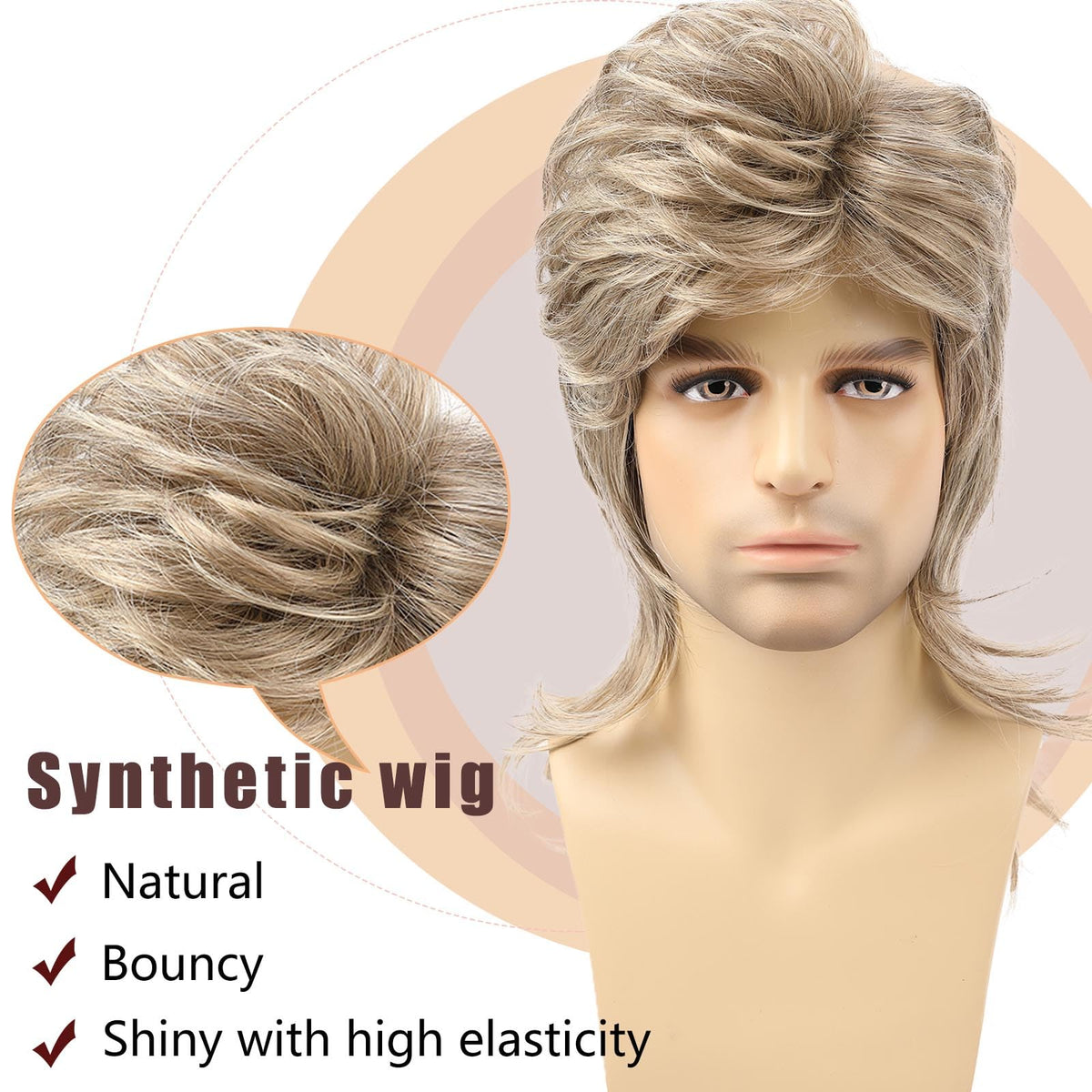 Wigs for Men 80s Costumes Fancy Party Accessory Cosplay Wig Men's wig punk heavy metal shawl curly hair holiday wig (Blonde) 🍁 All In One Marketplace Canada