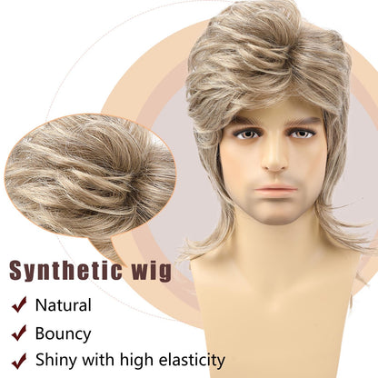 Wigs for Men 80s Costumes Fancy Party Accessory Cosplay Wig Men's wig punk heavy metal shawl curly hair holiday wig (Blonde) 🍁 All In One Marketplace Canada