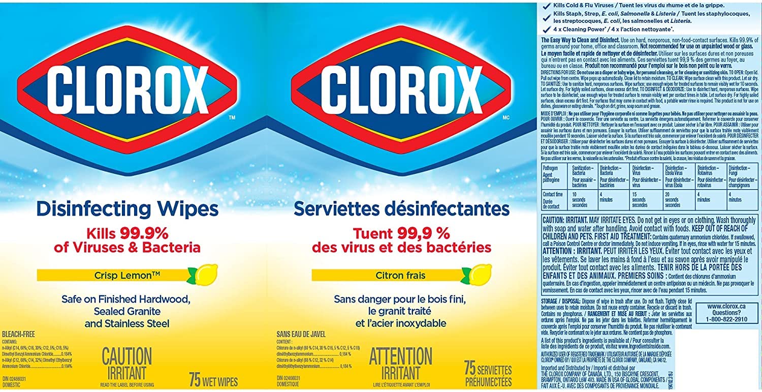 Clorox Disinfecting Wipes, Lemon Fresh, 75 Count, Multi-Pack of 6 Canisters