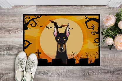 Paillasson Caroline's Treasures BB1803MAT Doberman d'Halloween 18x27, tapis d'entrée pour porte avant, intérieur/extérieur, antidérapant, lavable, poil ras, 18H X 27L