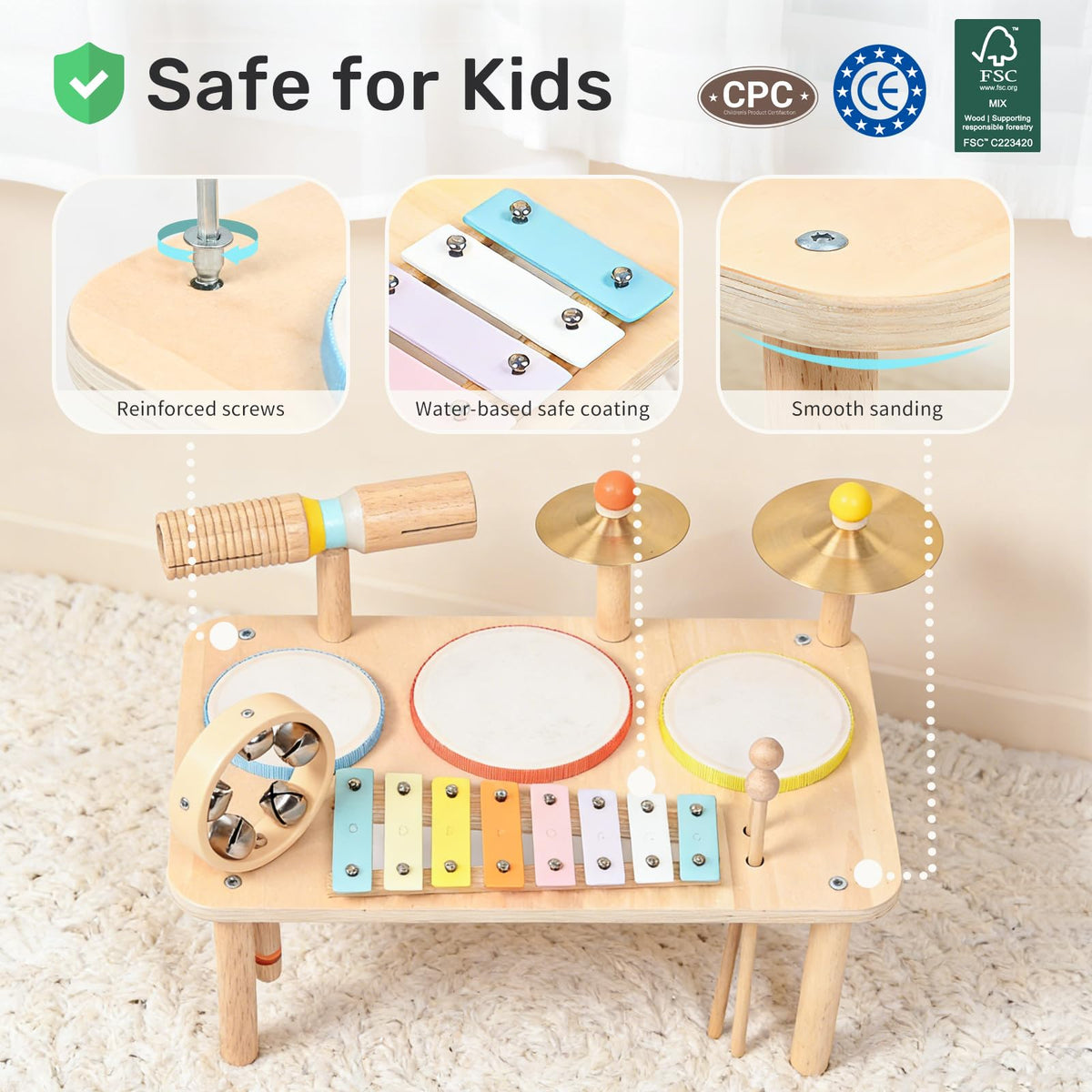 WINGYZ Kids Drum Set, 9-in-1 Wooden Musical Instruments with Xylophone 🍁 All In One Marketplace Canada