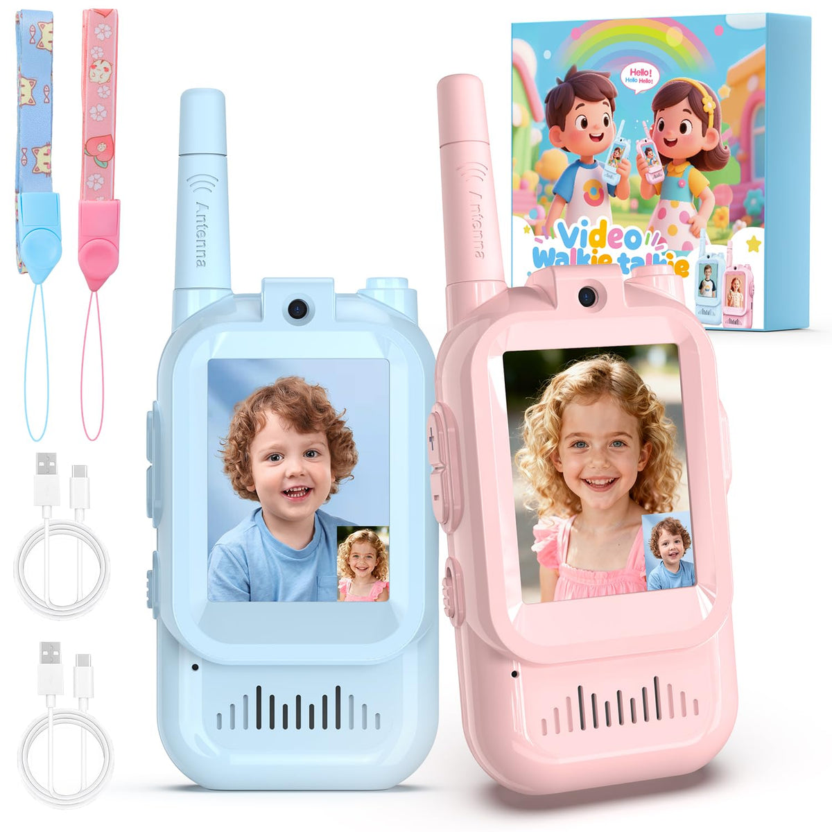 Video Walkie Talkies for Kids, 2 Pack Facetime Walkie Talkies with HD Camera & Voice Changer for Boys Girls for Family Games, Indoor, Outside, Hiking Christmas Birthday Toys Gift Ages 3-12 (Blue+Pink) 🍁 All In One Marketplace Canada