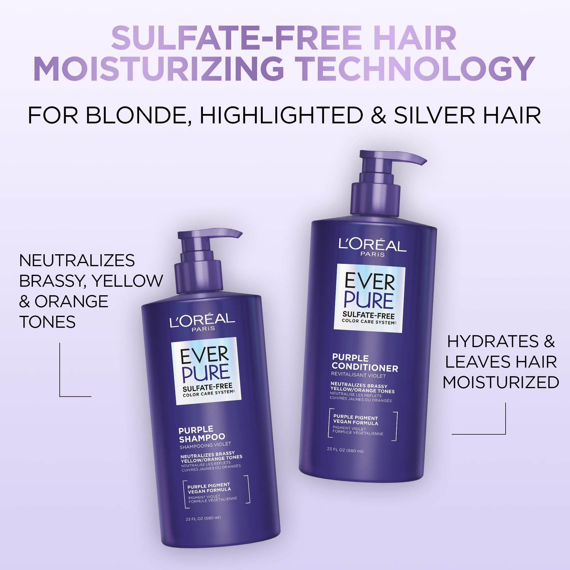 EverPure Sulfate-Free Shampoo, Purple Shampoo for Blonde Hair, Bleached, Brown Highlighted, Silver and Gray Hair, With Purple Pigments, Pack of 1, 680ml - Available at All In One Marketplace Canada