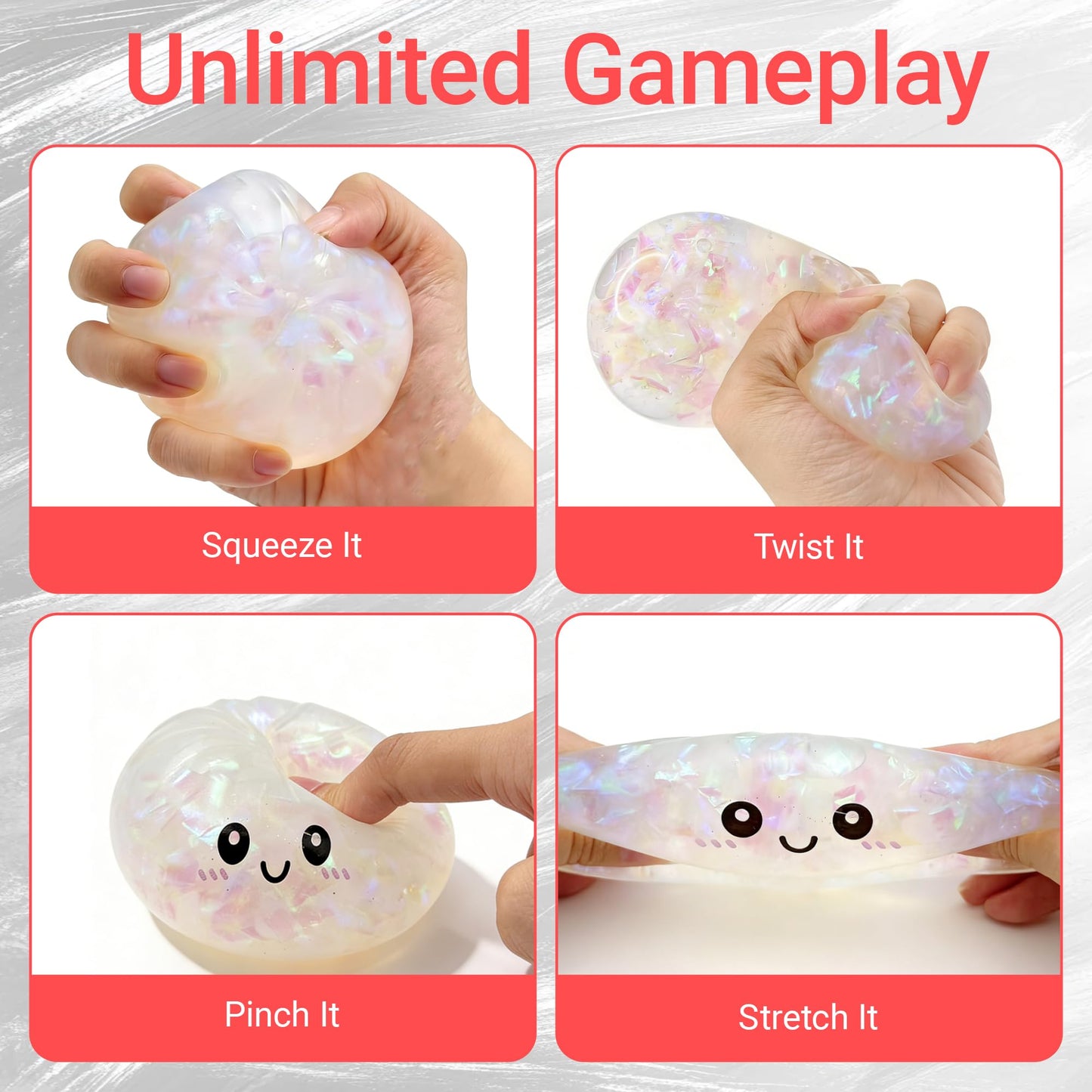 Aglacynorath Glitter Dumpling Squishy, Giant Glitter Dumpling Box, Colorful Stretchy Decompression Sensory Toy, Soft Squeeze Decompression Dough (Glitter White) - Available at All In One Marketplace Canada