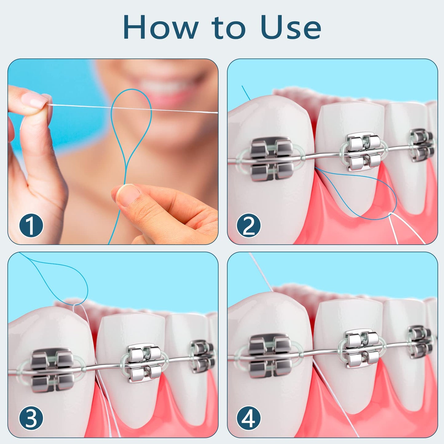 Floss Threaders, Deep Clean Dental Floss Threader for Braces, Bridges, and Implants, Blue - Available at All In One Marketplace Canada