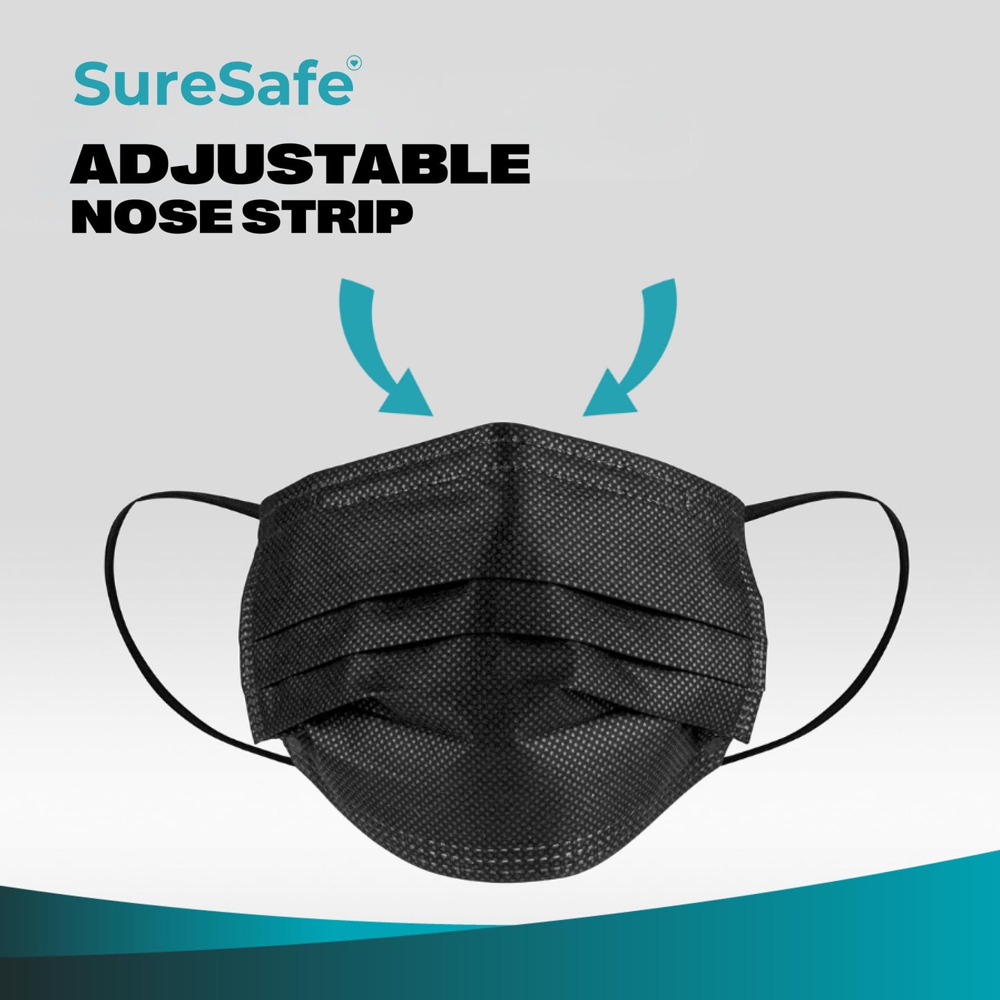 SURESAFE Premium Black Mask - Disposable Face Mask Pack of 100, 3 Ply face mask with Ear Loop, Women and Men Face Mask, High Filtration