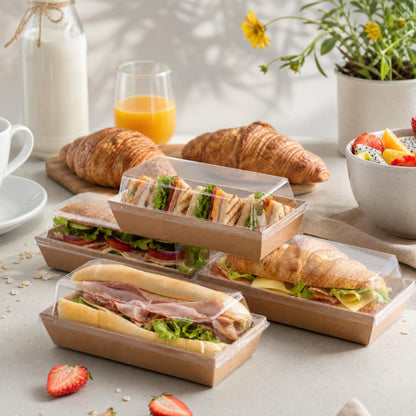 Dicunoy 100 Pack Paper Sandwich Boxes with Clear Lids, Disposable Swiss Roll Cake Containers, Rectangle To Go Boxes for Sushi, Waffle, Cookie, Fruits, Pastry, Desserts, Food Truck Business 🍁 All In One Marketplace Canada