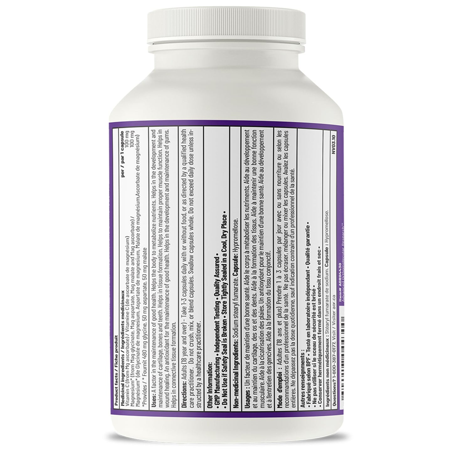 AOR Advanced Magnesium Complex 200mg, 180 Capsules 180-Day Supply - Highly Absorbable Magnesium Glycinate, Aspartate, Malate & Ascorbate - Elemental Chelated Complex for Relaxation and Muscle Comfort - Available at All In One Marketplace Canada