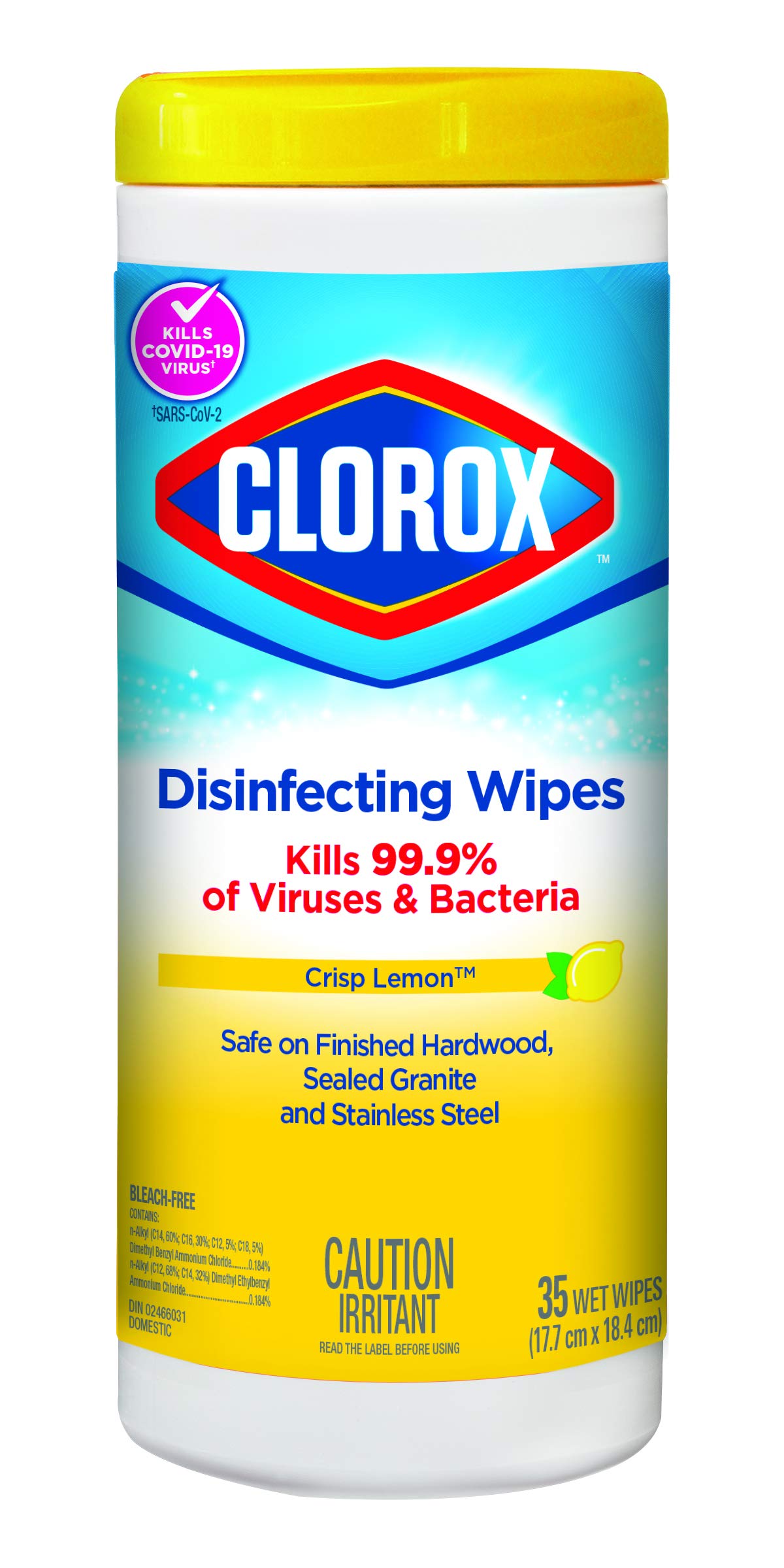 Clorox Disinfecting Wipes, Crisp Lemon, Kills 99.99% of Viruses & Bacteria, Multi-Pack of 12 - (12 x 35) 420 Wipes