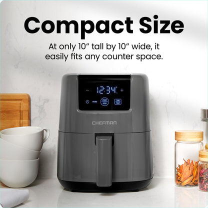 CHEFMAN 2 Qt Mini Air Fryer – Digital Space-Saving Compact Air Fryer with Nonstick and Dishwasher Safe Basket, Quick & Easy Meals in Minutes, Features Digital Timer and Shake Reminder – Grey Chefman
