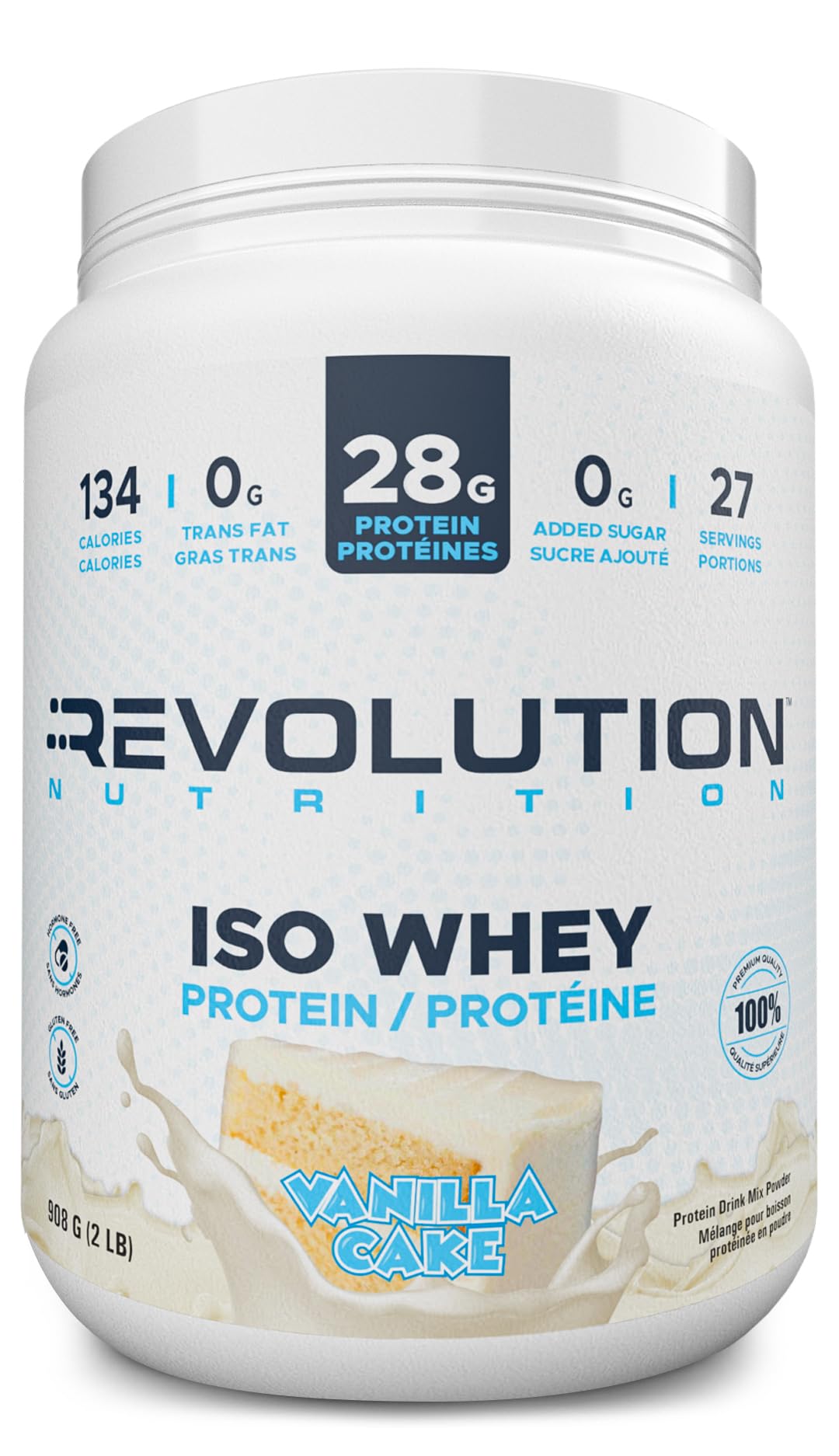 Revolution Nutrition Iso Whey Protein Powder - 100% Isolate, 28g Per Serving, Vanilla Cake Flavor, 2 Pound (27 Servings)