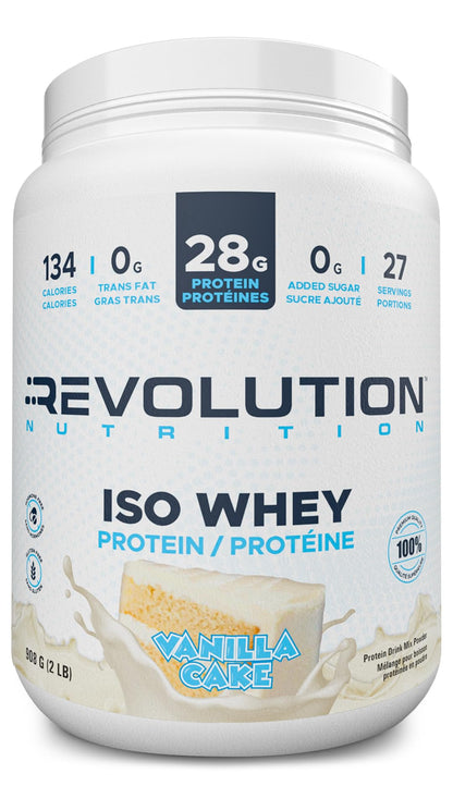 Revolution Nutrition Iso Whey Protein Powder - 100% Isolate, 28g Per Serving, Vanilla Cake Flavor, 2 Pound (27 Servings)