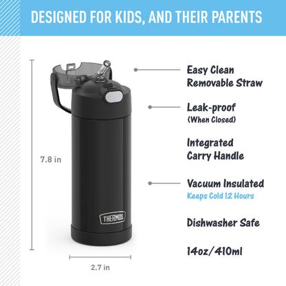 THERMOS FUNTAINER Water Bottle with Straw, 14oz, Black
